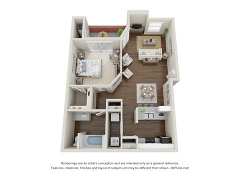Floor plan for 1 bed, 1 bath, 778 sqft